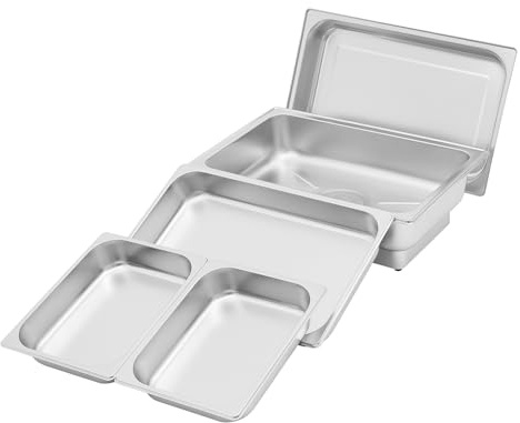 Elektrisches Chafing Dish Buffet Set 9L Buffet Server aus Edelstahl 56x26x36cm Speisenwärmer mit Temperaturkontrolle Buffet Warmer Set mit Tragbarem Deckel (1 großes Fach + 2 kleine Fächer)