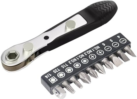 Mini Ratchet Screwdrivers Set - Right Angle Phillips Magnetic Screwdriver for Tight Spaces - Mini Ratchet Wrench 1/4 Inch Drive High Torque Offset Reversible Mini Ratcheting Screwdriver with Bits Set