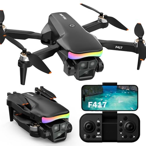 Drone Con Telecamera ESC HD 1080P Per Adult,LED Motore Brushless Strisce,Quadcopter Pieghevole FPV Live Video RC Mini Drone Doppia Fotocamera,3D Flip,Altitude Hold,Regalo Ragazze Ragazzi
