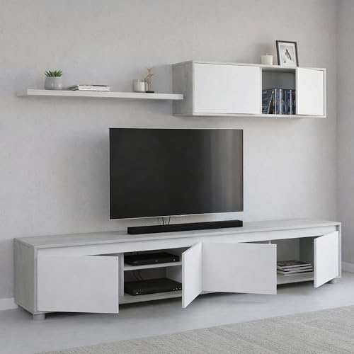 Dmora Parete Attrezzata 41x200x43h cm Bianco 6 Vani 6 Ante, Apertura Battente