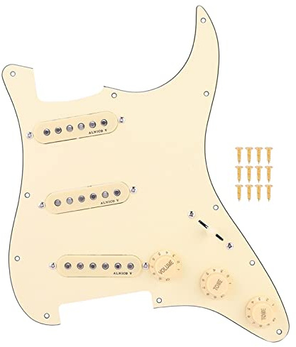 Mtlavish E-Gitarre SSS Loaded Pickguard, Robustes und langlebiges Zubehör für DIY E-Gitarrenprojekte, Inklusive Lautstärkeregler, 2 Tonregler und 5-Gang-Schalter, Cremige Farbe, Einfache Installation,