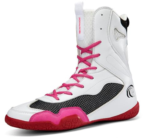 Scarpe da Boxe da Uomo, Scarpe da Allenamento per Bodybuilding da Wrestling Alte Kickboxing Stivali Sportivi da Competizione,Bianca,43 EU