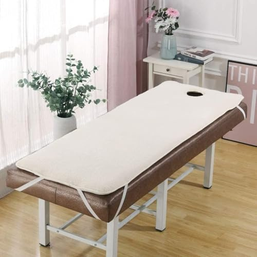 Cubremesa de franela con agujero para la cara, 70 x 190 cm, plegable, con bandas elásticas, franela blanca suave para mayor comodidad y movilidad