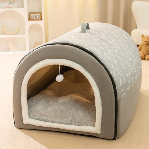 Klein Bottle 2-in-1 faltbares Haustierbett, Plüsch-Hundezelt und Katzenhöhle, braunes tragbares Haus für den Innenbereich, mit waschbarem Kissen, 6 Größen für kleine, mittelgroße Hunde, 46 x 42 x 45