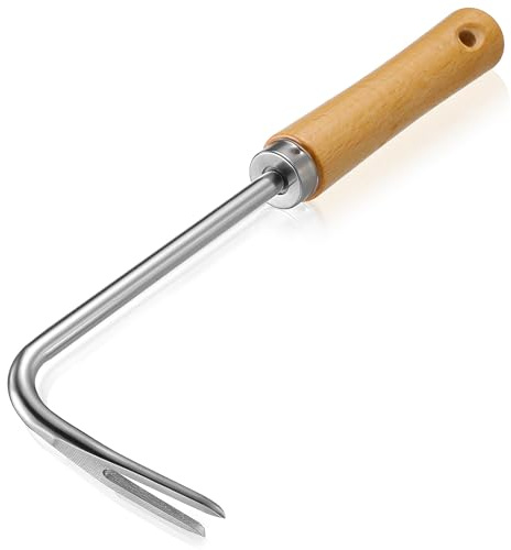 BIUDECO Outil de Désherbage Manuel Robuste avec Manche Bois pour Enlever Mauvaises Herbes Desserrer Sol et Transplanter Outil Jardin Polyvalent