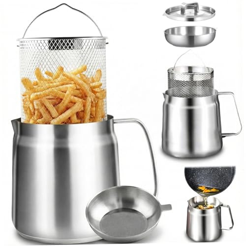 Gcroet Contenedor de Grasa, colador de Aceite de Acero Inoxidable 304 con Cesta para freidora, Filtro Multiusos de 1, 5 l y Tarro de Grasa de Almacenamiento para Cocina.
