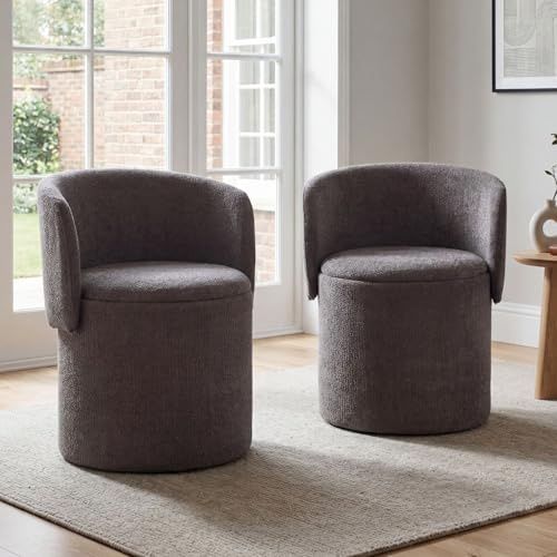 Ya-Home Sessel Wohnzimmer 2er Set aus Chenille, Gepolsterter Esszimmerstuhl mit Abnehmbare Rückenlehne und Sitzkissen, Runder Loungesessel mit Stauraum für Esszimmer Wohnzimmer Schlafzimmer, Grau