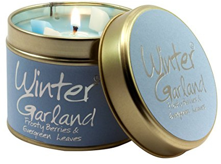 Lily-Flame Winter Garland Tin, Light Blue