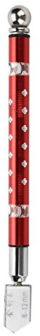 Coupe-Verre Lame en Carbure Cimenté Couteau pour Verre Poignée en Métal Antidérapante Outil de Découpe pour Miroir Verre, Épaisseur de Coupe 3~15mm (Red)