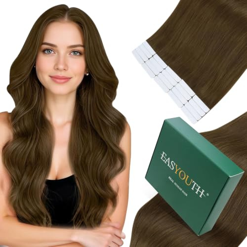 Easyouth Extensions Echthaar Tape in Braun Invisible Tape Extensions Echthaar Mittelbraun Tape in Extensions Echthaar Remy Glatt 50 cm 50g #4 20pcs