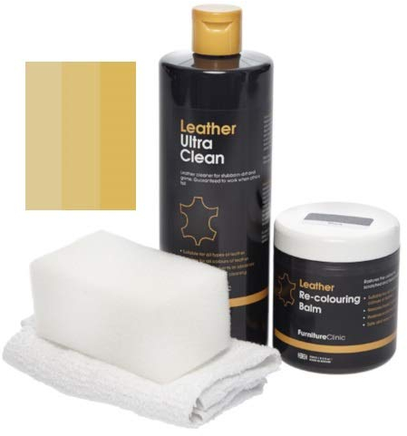 Furniture Clinic - Easy Leder Restauration Set - Leder Reiniger und Farbauffrischung Balsam - Kratzer Abschürfungen Ausbleichungen – Autositze, Sofas, Bekleidung, Schuhe und Taschen (Creme)