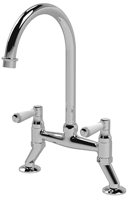 Balterley Kitchen Tap with Dual Lever Handles, Bridge Kitchen Mixer Tap, Chrome Bridge Mixer Taps for Sink, Round Base with Curved Spout Taps for Sink - 235 x 200 x 510mm (Chrome)