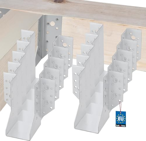 KOTARBAU® 10 x Soportes galvanizados para vigas 60 mm, Soporte para vigas tipo A, Conector de vigas resistente, Soportes de vigas de madera, Conectores de postes, Zapato de anclaje interior para vigas