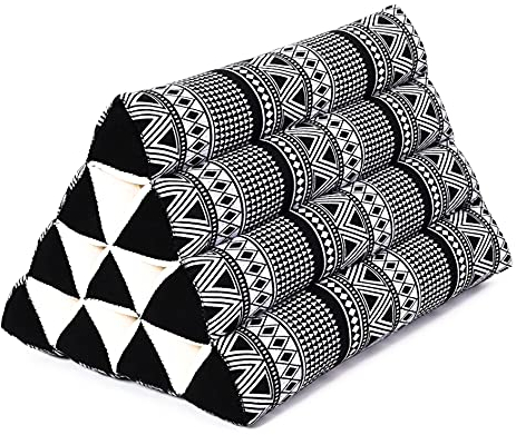 Leewadee Thai Dreieckskissen - Bequemes Rückenstütze Lesekissen Fernsehkissen - Ökologisches Naturprodukt Mit Kapok-Füllung, 50 x 33 x 33 cm, Schwarz Weiß