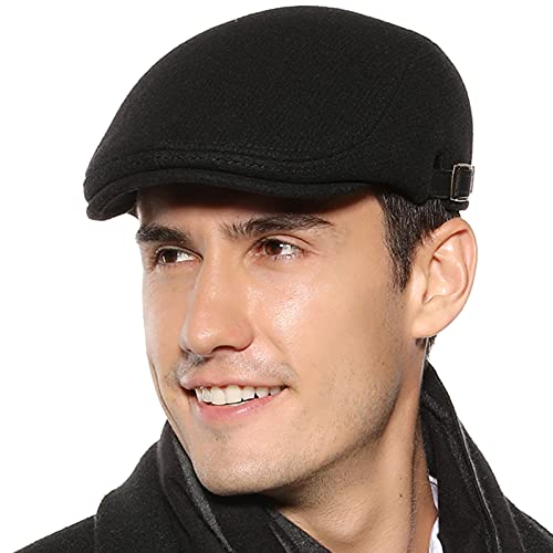 Maeau Mens Flat Duckbill Cap Adjustable Mens Beret Hat Retro Newsboy Cap for Men Casual Black