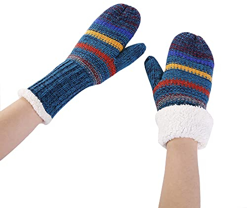 Guantes de invierno para mujer de punto con forro polar para damas y niñas, guantes de dedo completo para esquí, ciclismo, correr al aire libre, azul marino, talla única