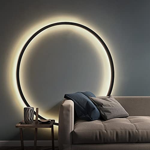 ZEHUILT Minimalistische Kreis Wandleuchte, Moderne Wand Indirekte Beleuchtung, LED Ring Wandleuchte Dimmbar mit Kabel und Stecker, Innen Runde Wandlampe für Wohnzimmer, Schlafzimmer, Büro,50cm