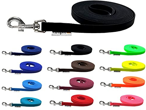 Schleppleine für Hunde Biothane Hundeleine mittlere/große Hunde Breite 16mm 1m / 3m / 5m / 10m / 15m (5m MIT Handschlaufe, Schwarz)
