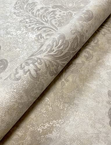 Newroom Design Tapete Grau Vliestapete Ornament - Barocktapete Barock Creme Prunk Glamour inkl. Tapezier-Ratgeber