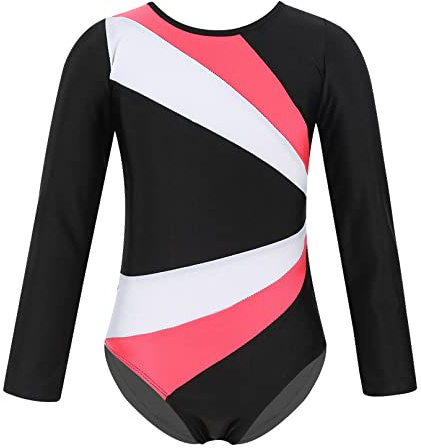 SEAUR - Turnanzug Mädchen Langarm Gymnastikanzug Schwarz Ärmellos Tanzen Ballet Yoga Kleidung Klassisch Trikot Gymnastik 5-14 Jahre