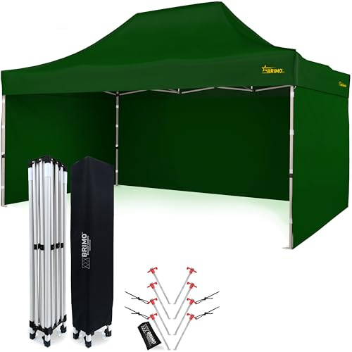 Economic Star Faltpavillon Wasserdicht mit 3 Seitenteile + 8 Partyzelt Heringe + Schutzhülse für Rennzelt, UV-Schutz 50+ Pop-Up Marktzelt (3x4,5, Grün)