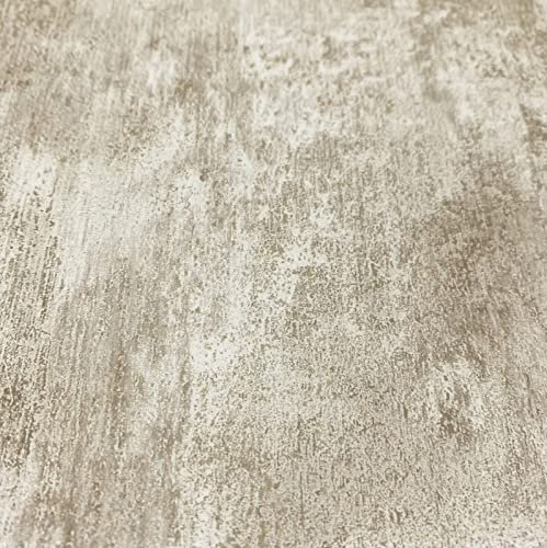 SOPHIE LAURENCE Plain Distressed Stone Concrete Effect Cove Texture Feature Wallpaper - Thick Heavy Duty Soild Paste The Paper Designer Wallpaper (Full Roll, Cream)