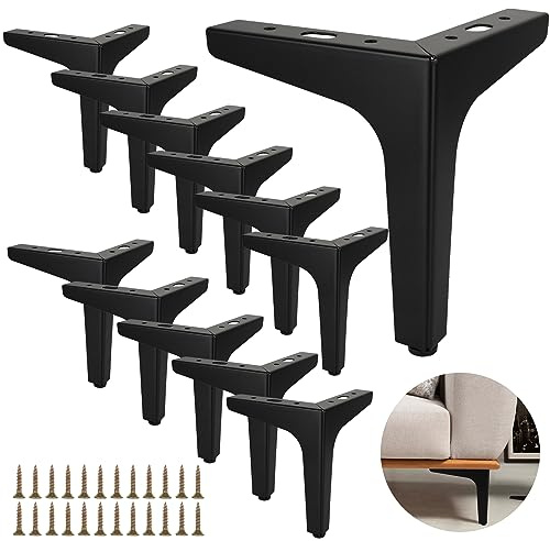 SENENQU 12 Piezas Patas para Muebles Negras 15 cm, Patas para Mesas y Sofá con Tornillos, Pies Metálicos de Acero Resistente para Armario, Mueble de TV y Cama