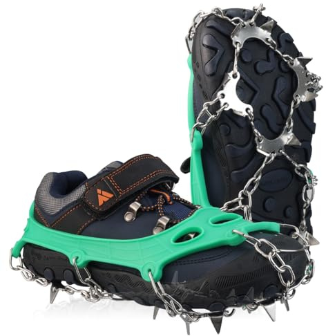 Ice Cleats for Kids, Crampons for Hiking Boots & Shoes, Stainless Steel Anti-Slip Traction Grips, Snow Traction for Fishing, Walking, Hiking & Climbing, Toys for Boys & Girls