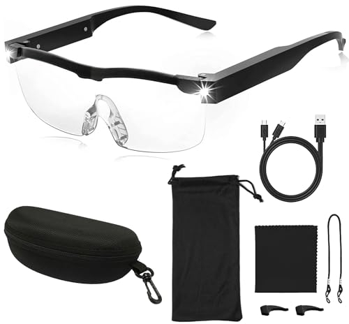 Lupenbrille Mit Licht Per USB,Lupenbrille Für Brillenträger,Vergrößerungsbrille Mit Licht,Vergrößerungsbrille Mit Led
