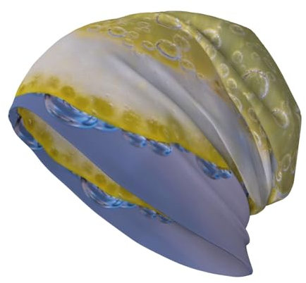 ZaKhs Lemon Bubbles Print Beanie Hat Warm Winter Knit Hat Slouchy Fashion Beanie Cap for Women Men, Schwarz , One size