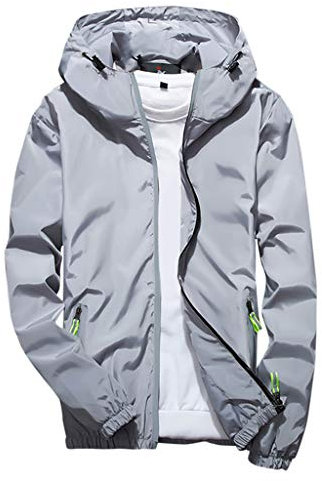 Windbreaker Herren Herren Regenjacke Long Coat Wool Männer Casual Reflective Reißverschluss Jacken Mit Kapuze Outdoor Atmungsaktiv Reflektierende Herrenjacke Imprägnierspray Für Jacken (Grau,6Xl)