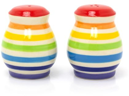 Carousel Home Hand Painted Rainbow Salt & Pepper Shakers | Ceramic Multi-Coloured Stripe Salt and Pepper Pots Salt and Pepper Shakers | Stripped Cruet Set Salt and Pepper Set