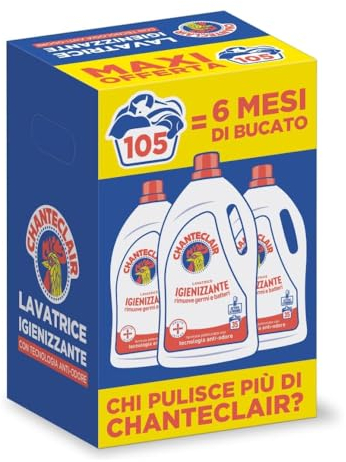 Chanteclair - Detersivo per Lavatrice Igienizzante, Rimuove Germi e Batteri, Bucato Pulito e Igienizzato - 3 Flaconi da 1575