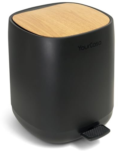 YourCasa Mülleimer Bad [5L] - 30% weniger Plastik - Badeimer - Kosmetikeimer Badezimmer Klein - Badmülleimer mit Deckel und Softclose – Abfalleimer Toilette WC - herausnehmbaren Inneneimer (Schwarz)