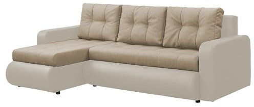 FORNIRO 24 Fabio Ecksofa mit Schlaffunktion und Bettkasten - Sofa mit 3 Sitzen und Robustem Überzug - Schlafcouch L-Form Universal - Modern Couch - 226x143x83 cm - Cappuccino-Beige