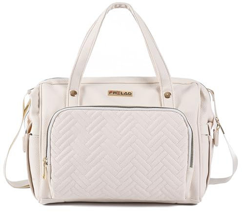 FHELAD Große Wickeltasche, mit 13 Taschen, wasserdichte Baby-Wickeltasche, stilvolle vegane Ledertasche, organisierte Kindergarten-Essentials (Beige)