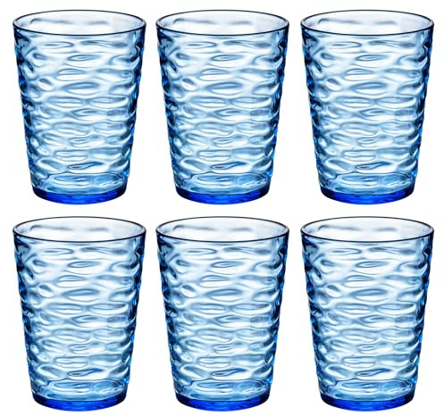 ZAINCA 14-ounce Plastic Tumblers, Acrylic Drinking Glasses, set of 6 Blue Reusable Plastic Cups, Stackable, BPA-Free, Shatter-Proof, Dishwasher-Safe