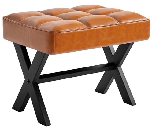 IBUYKE Kleiner 12 H Fußstützenstuhl, Quadratischer PU Fußhocker mit Metall X-Bein, Mehrzweck als Kleiner Beistelltisch, Tritthocker für Wohnzimmer, Schlafzimmer, Eingang, Büro, Hellbraun WBD012J