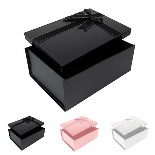 Schwarz Geschenkbox mit Deckel,29x22x10.5cm,Geschenkverpackungskasten mit Grußkarten,Gift Box,Weihnachten, Geburtstage, Jubiläen Geschenkverpackung Box