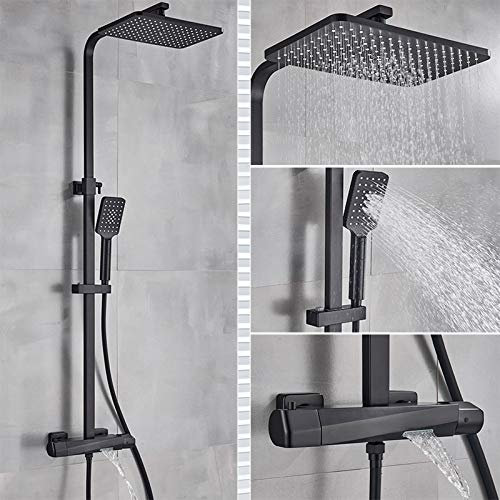 TENGJU Thermostatic Bath Faucet Black Shower Faucet Rain Shower Head Wall Mounted Bathtub Mixer Tap Thermostat controled Shower Set,Thermostatic Black D