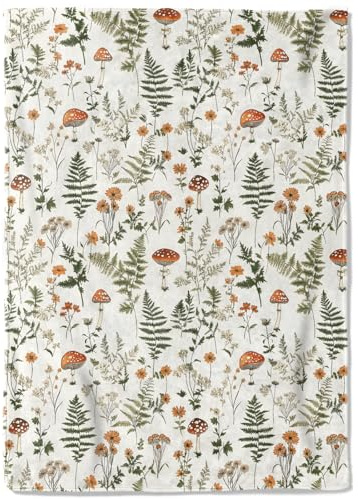 coedoaes Botanical Fleece Blanket - 40x50in Mushroom Fern Wildflower Throw Blankets,Soft Cozy Lightweight, Ideal for Living Room Home Nature Decor and Kids Women Girls Spring Gifts