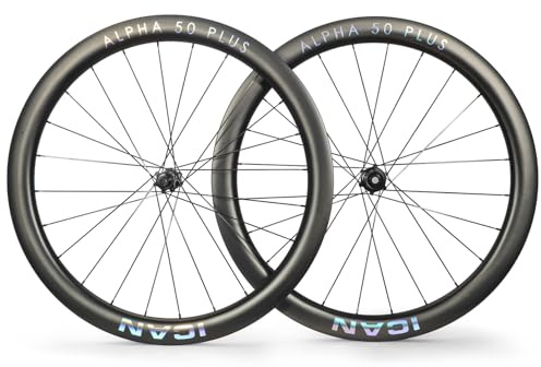 ICAN Alpha 40/50 Plus 1520g/1535g/1555g Carbon Disc Rennrad Laufradsatz 700C 21mm Innenbreite Drahtreifen schlauchlos kompatibel (kompatibel mit XDR Freehub, Alpha 50 Plus)