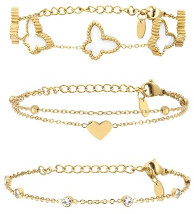 Labelle | Amour Schmuck-Set für Damen | Schmuckset aus Edelstahl | Geschenkset für Damen 3 Armbänder | Geschenkidee für Damen, ideales Geschenk zum Valentinstag für Damen, Geschenk zum Muttertag