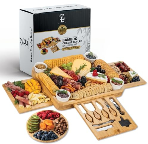 ZESTFUL LIFE Charcuterie Boards Set - Large Bamboo Cheese Board Set - House Warming Gifts New Home, Wedding Gift for Couple, Bridal Shower Gift, Birthday Gifts for Women