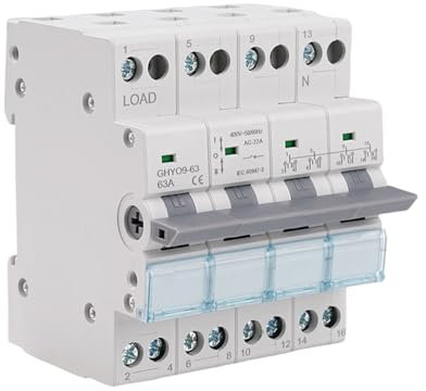 Jadeshay Interruptor de Transferencia Manuale 4P 400VAC 63A Conmutador Modular Magnetotérmico Interruptor Dual Power para Conmutación Manual Entre Dos Fuentes de Alimentación, Montaje en Carril DIN