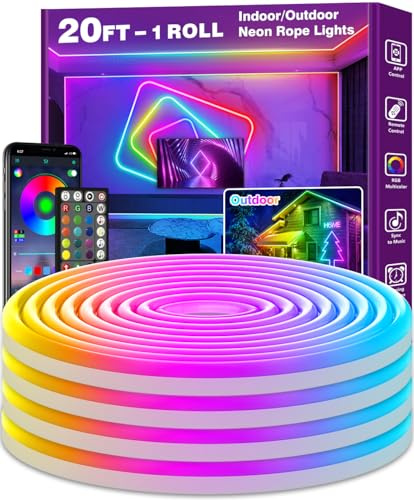 6m LED Neon Seillichter, Steuerung mit App/Fernbedienung, Flexibles LED Seillicht, Mehrere Modi, IP65 Outdoor RGB Neonlichter Wasserdicht