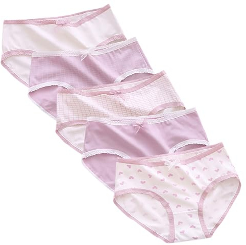 Lot de 5 culottes mignonnes en coton pour femme - Style japonais kawaii - Taille moyenne - Triangle rose - Couverture complète - Doux - Nœud à volants - Confortable - Pour le quotidien, #1, XL