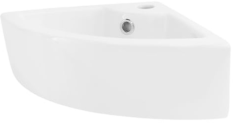 LuxeBath Waschbecken Eck aus Keramik in Weiß, 46 x 33 x 13 cm, Eckig, Wandmontage/Aufsatzwaschbecken, Eckwaschbecken mit Überlauf, Hängewaschbecken Waschtisch Waschschale Waschplatz Handwaschbecken