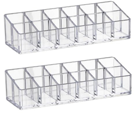 Organizador Transparente para Lápiz Labial Compartimentos, 2 Piezas | Plástico, para Tocador y Dormitorio, Exhibición de Pintalabios y Brillo, también Esmalte de Uñas y Lápices de Cejas