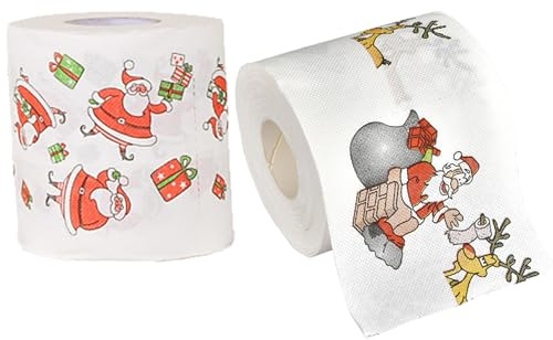 2 rouleaux papier toilette imprimé pour le Père Noël, drôle de décoration de salle bain bas bain bassher